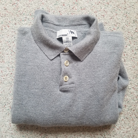 I Levrieri Italian 100% merino wool gray polo sweater XXL - Picture 6 of 9